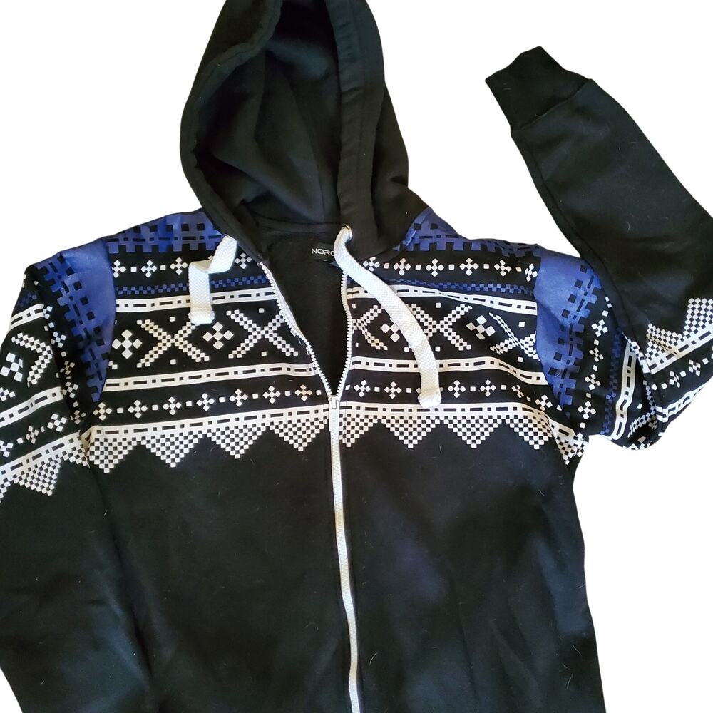 Noroze Size M Unisex Hooded One Piece Jumpsuit Black White Nordic Aztec